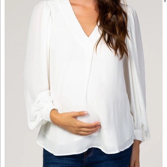 Pinkblush Tops - Pink Blush maternity blouse ivory puff long sleeve